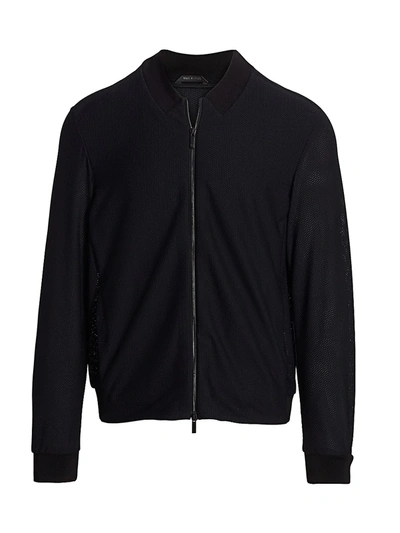 Shop Giorgio Armani Men's Mesh-knit Bomber Jacket In Black