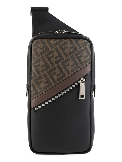 Shop Fendi Men's Ff Logo Leather Crossbody Bag In Neutral