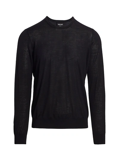 Shop Giorgio Armani Men's Virgin Wool Crewneck Sweater In Black