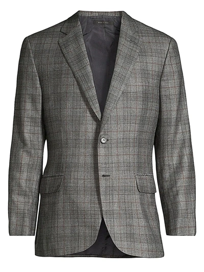 Shop Brioni Glen Plaid Single-breasted Wool, Cashmere & Silk Jacket In Grey