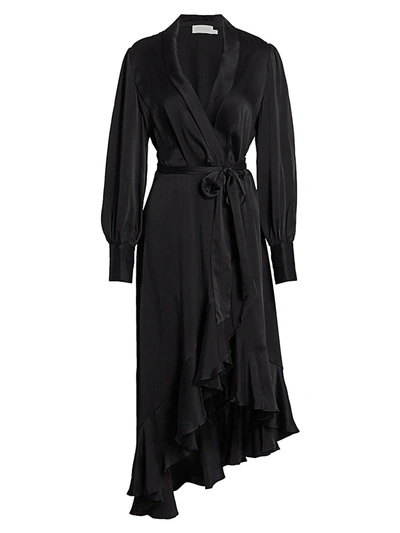 Shop Zimmermann Women's Super 8 Midi Silk Wrap Dress In Black