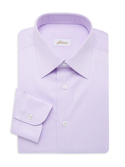 Shop Brioni Herringbone Dress Shirt In Lavender