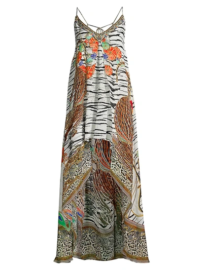 Shop Camilla Cosmic Conflict Printed High-low Silk Dress In Cosmicco