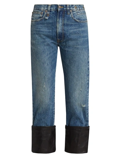 Shop R13 Axl Slim Leather Cuff Jeans In Kelly Leather