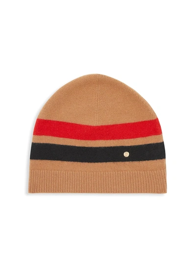 Shop Burberry Graphic Stripe Wool & Cashmere Beanie In Warm Camel
