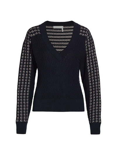 Shop See By Chloé Lacy Knit Wool-blend Pullover In Blue White