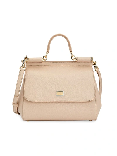 Shop Dolce & Gabbana Medium Sicily Leather Top Handle Bag In Pink Skin