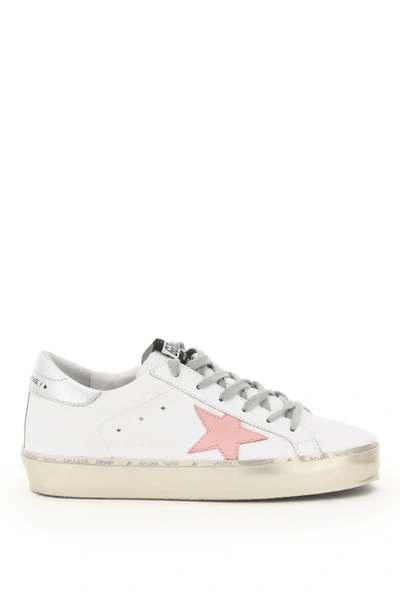 Shop Golden Goose Hi Star Leather Sneakers In White,pink,gold
