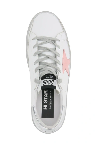 Shop Golden Goose Hi Star Leather Sneakers In White,pink,gold