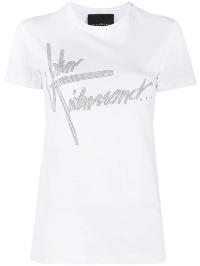 Shop John Richmond Studded Logo Cotton T-shirt In White