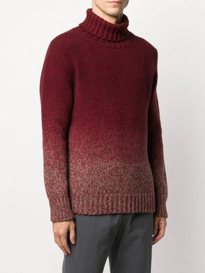 Shop Zanone Ombré Knit Roll-neck Jumper In Red