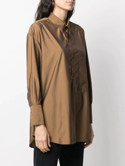 Shop Barena Venezia Satin Buttoned Shirt In Brown