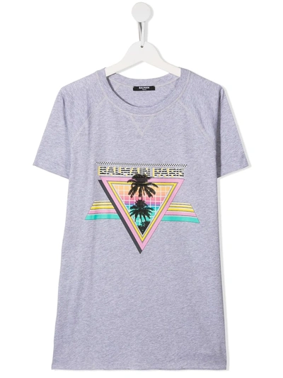 Shop Balmain Teen Vintage-print T-shirt In Grey