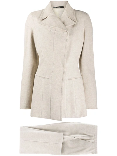 Pre-owned Gianfranco Ferre 1990s Off-centre Two-piece Suit In Neutrals