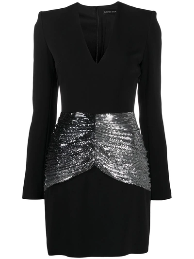 Shop David Koma Sequin-panelled Mini Dress In Black