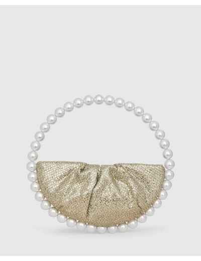 Shop L'alingi Lace Glitter Pearl Band Clutch In Gold