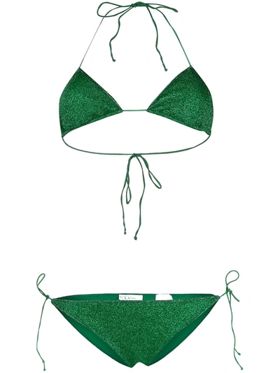 Shop Oseree Lurex Halterneck Bikini In Green