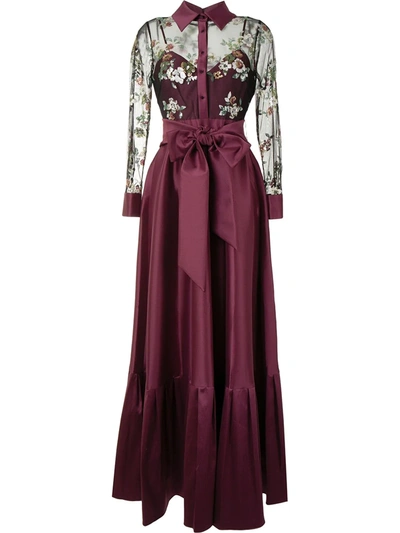Shop Badgley Mischka Bow Detail Draped Gown In Purple
