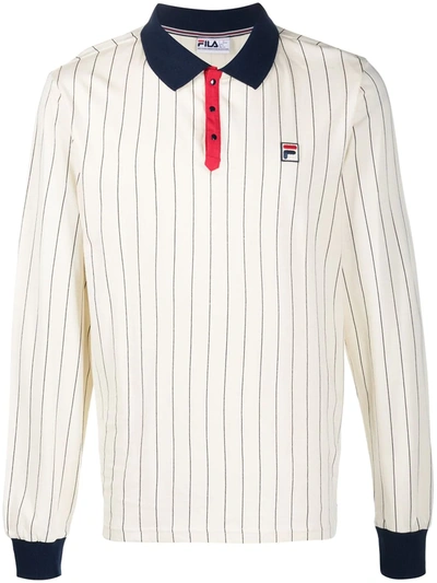 Shop Fila Long Sleeved Pinstripe Polo Shirt In Neutrals