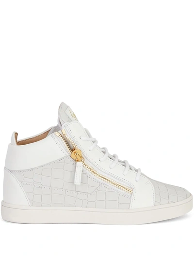 Shop Giuseppe Zanotti Kriss Crocodile-effect Leather Sneakers In White