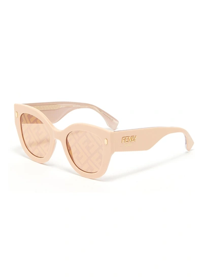 Shop Fendi Roma' Logo Screen Lens Round Frame Acetate Sunglasses In Pink