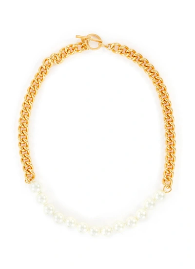 Shop Kenneth Jay Lane Pearl Chain Necklace In Metallic
