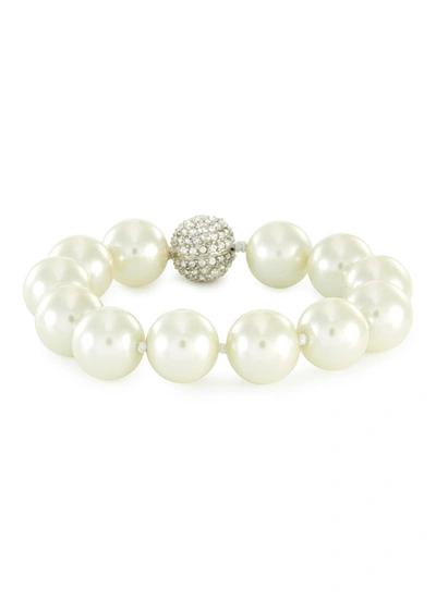 Shop Kenneth Jay Lane Pearl Crystal Embellished Bracelet In Metallic