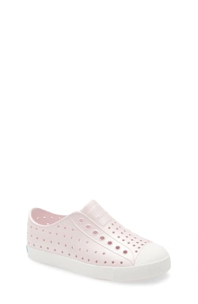 Shop Native Shoes Jefferson Bling Glitter Slip-on Vegan Sneaker In Milk Pink Metallic/shell White