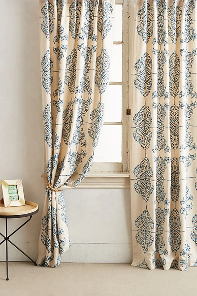 Shop Anthropologie Embroidered Gretta Curtain By  In Blue Size 50" X 96"