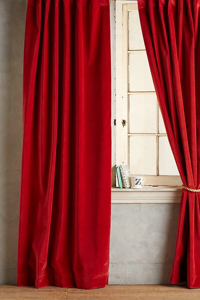 Shop Anthropologie Matte Velvet Curtain By  In Red Size 50" X 96"