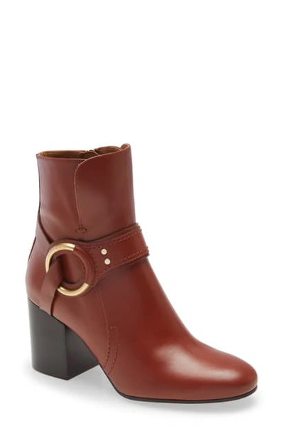 Shop Chloé Demi Ring Detail Bootie In Sepia Brown