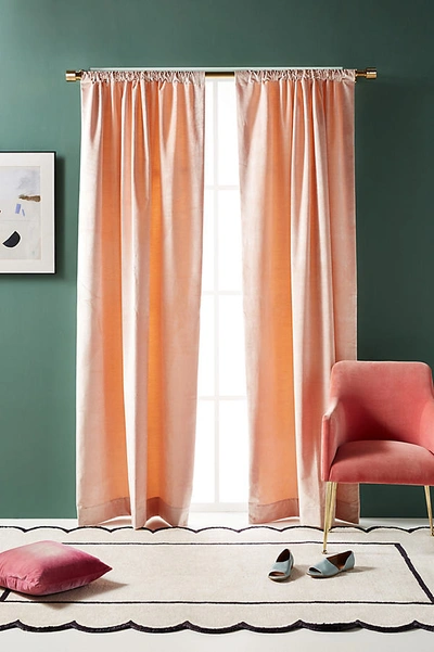 Shop Anthropologie Velvet Slub Curtain By  In Orange Size 50x63