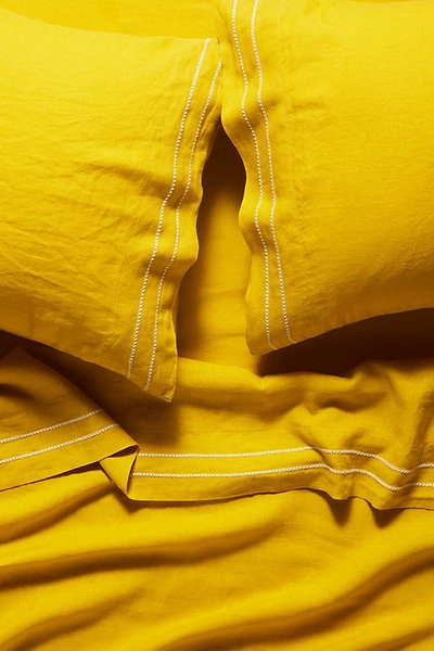Shop Anthropologie Moderna Linen Sheet Set By  In Yellow Size Pillowcase