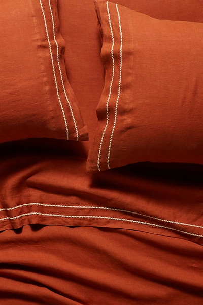 Shop Anthropologie Moderna Linen Sheet Set By  In Orange Size Pillowcase