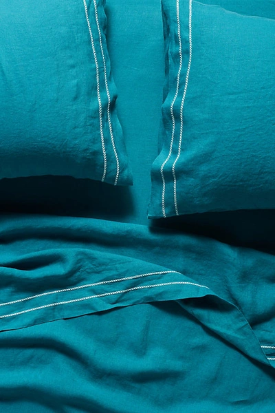 Shop Anthropologie Moderna Linen Sheet Set By  In Blue Size Pillowcase
