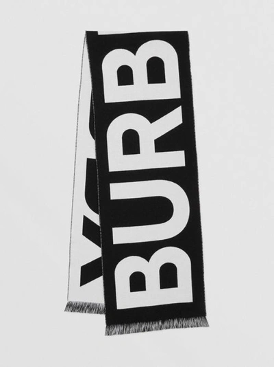 Shop Burberry Logo Wool Jacquard Scarf In Black