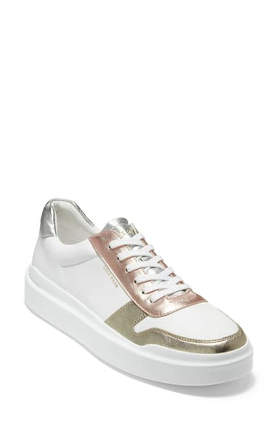 Shop Cole Haan Grandpro Rally Sneaker In White/ Gold/ Rose Gold Leather