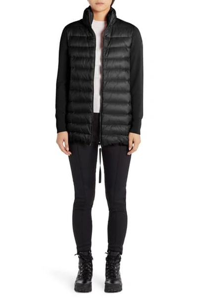Shop Moncler Quilted Down & Wool Long Cardigan In Grey