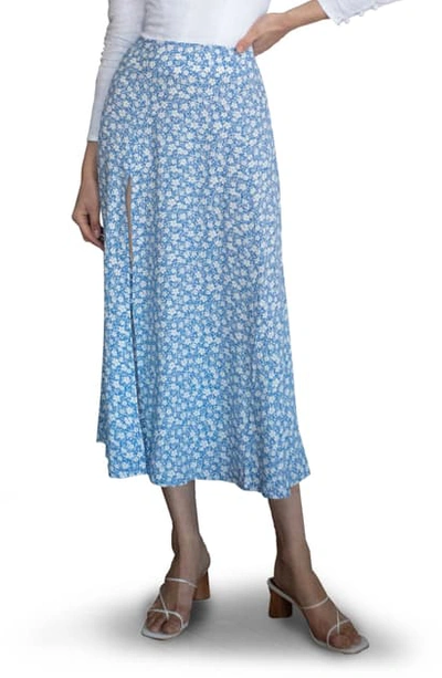Shop Reformation Zoe Side Slit Midi Skirt In Azzurro