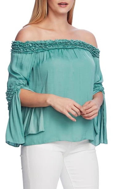 Shop Vince Camuto Bell Sleeve Off The Shoulder Top In Teal Lake
