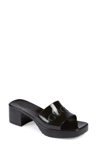 gucci black glossy rubber sandals