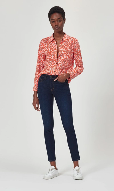 Shop Equipment Leema Silk Shirt With Pocket In Tangerine Chaud/cloud Blue