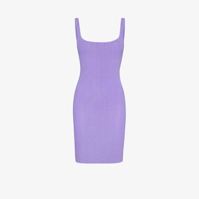 Shop Hunza G Purple Fitted Crinkled Tank Dress
