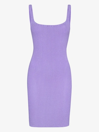 Shop Hunza G Purple Fitted Crinkled Tank Dress