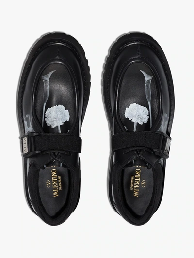 Shop Valentino Black Flowersity Leather Shoes