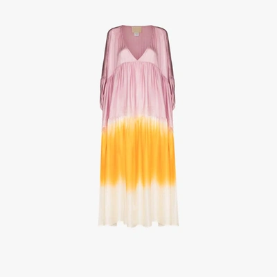 Shop Anaak Airi Dipped Tie-dye Silk Dress In Pink