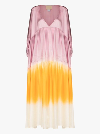 Shop Anaak Airi Dipped Tie-dye Silk Dress In Pink