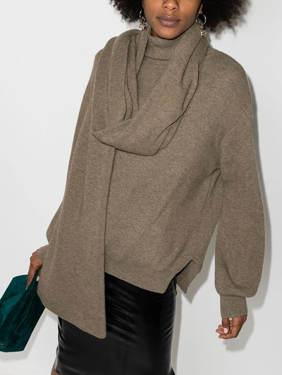 Shop The Frankie Shop Ribbed Knit Scarf Sweater In Grey