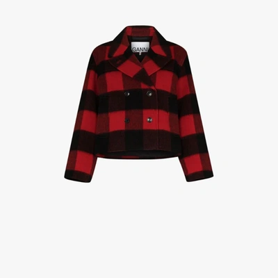 Shop Ganni Double-breasted Check Jacket In Black