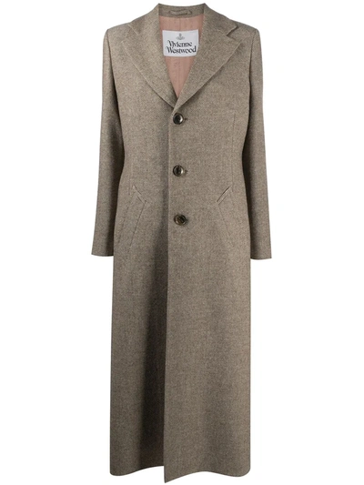 Shop Vivienne Westwood Herringbone Knitted Coat In Brown